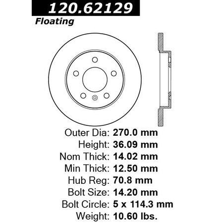Centric Parts Premium Brake Rotor, 120.62129 120.62129